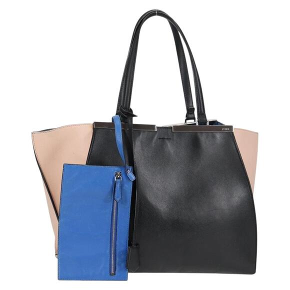 FENDI Toilojour Tote Bag Leather Black Silver - Picture 1 of 14